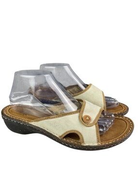 UGG Women’s Kalama Slide Sandals 8 Beige Suede Sheepskin Lined Slip‑On Open Toe